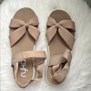 Ryka Tan Sandals with Bow Detail and Ankle Straps